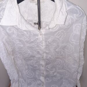 Jones New York Sport White Long Sleeve Notched Collar Button Down Shirt